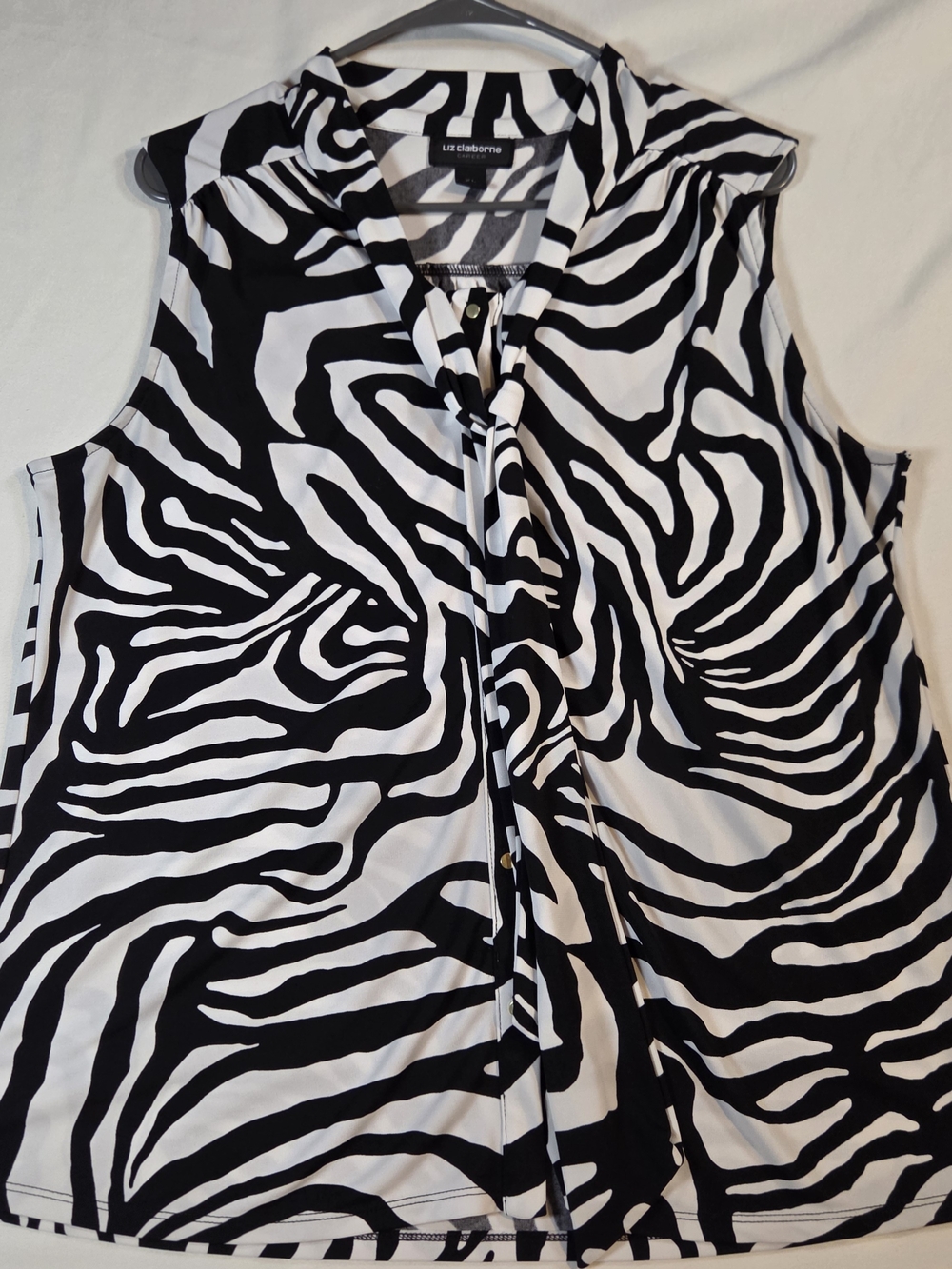 Liz Claiborne Black & White Zebra Tie-Neck Sleeveless Top XL